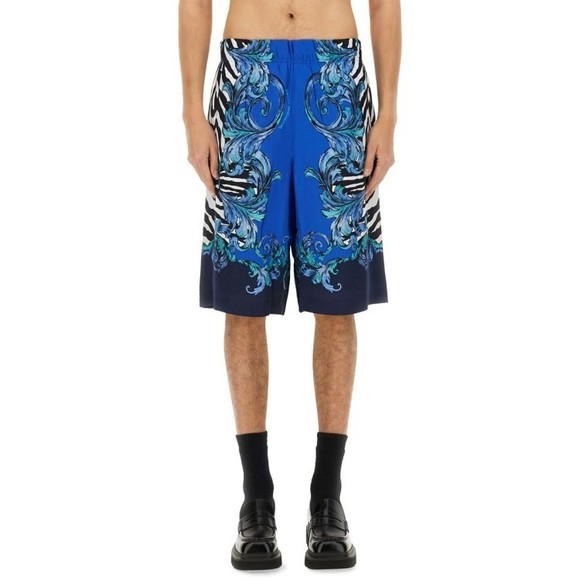 Versace Jeans Couture Blue Viscose Shorts With Intricate...